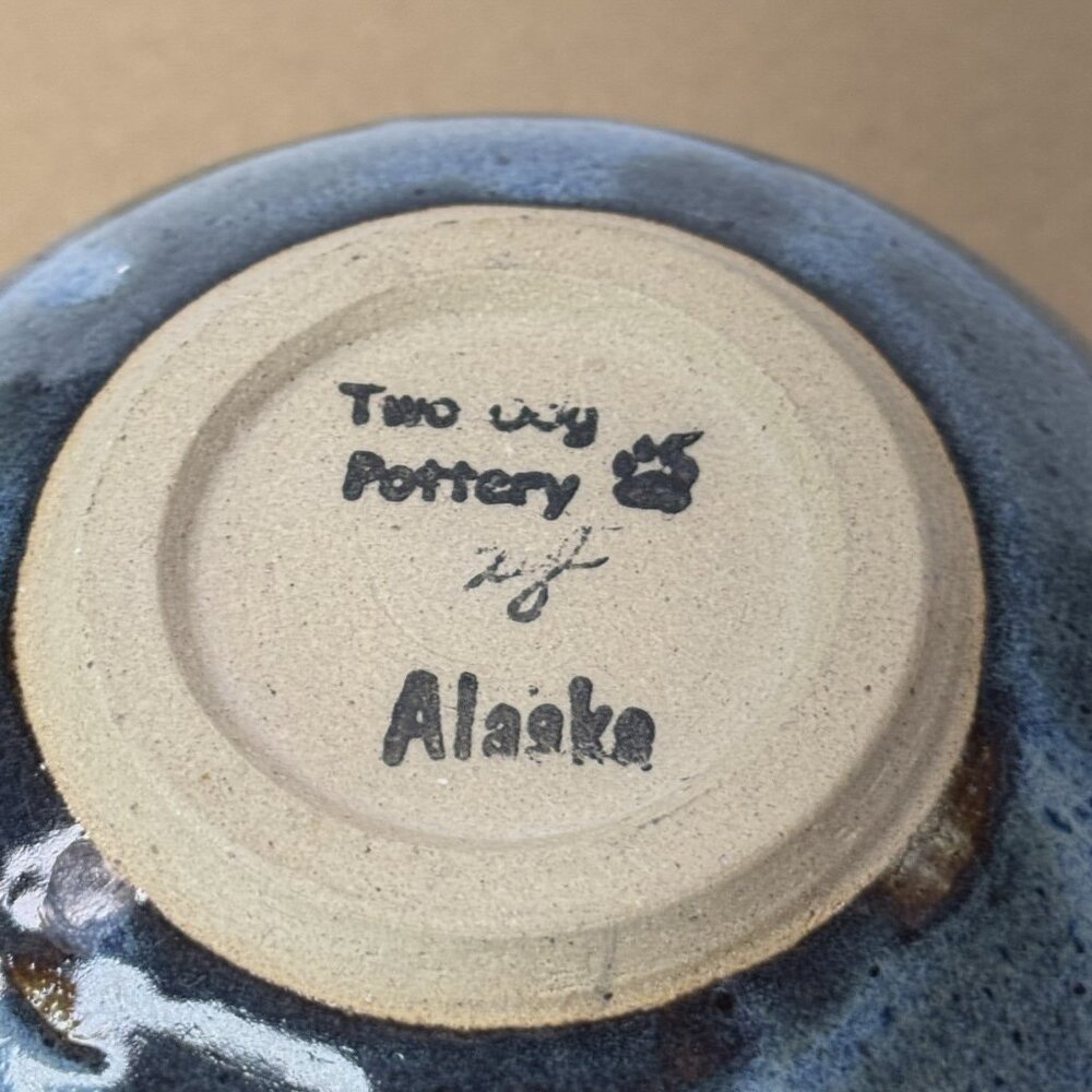 Two Dog Pottery Alaska Bowl Noodle Chopstick Blue Speckled Glazed Ceramic Swirl - Picture 8 of 14